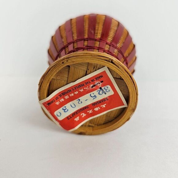 Shanghai Handicrafts Miniature Vase Woven Wicker Rattan‎ Bamboo Basket Vtg Label - Picture 6 of 9